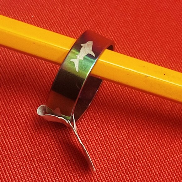 Stainless Steel Wide Band Shark Engraved Ring Size 21 Multicolor Unisex - Picture 5 of 11